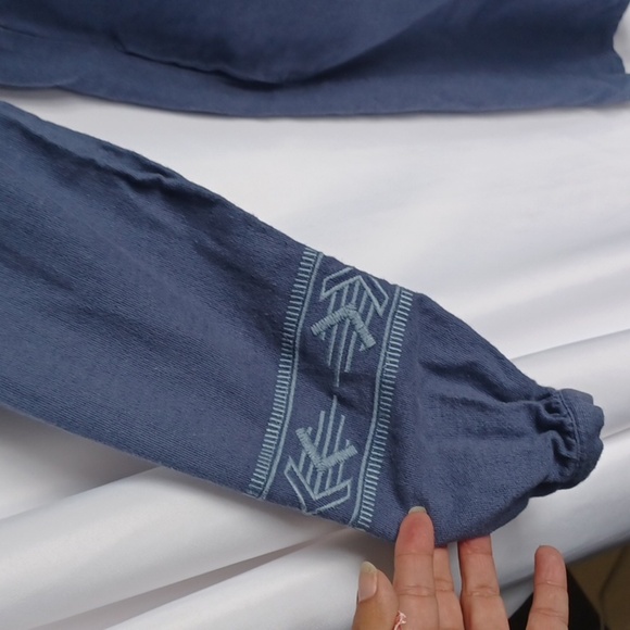 Pendleton Womens Embroidered Sleeve Dress Sz S Vintage Indigo Cotton Linen Shift - Picture 3 of 7